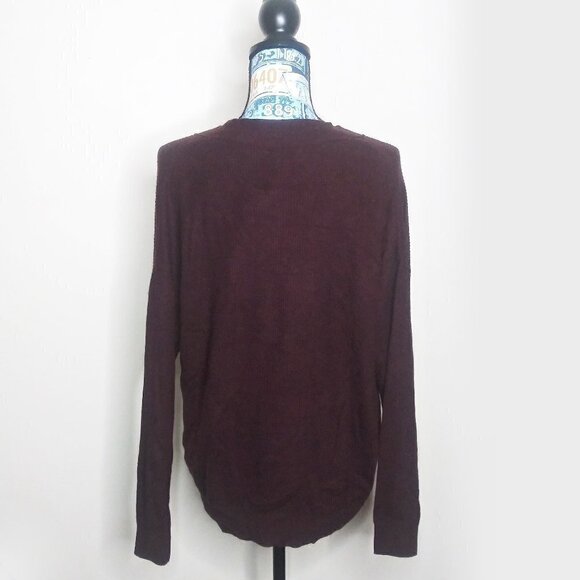 TOPSHOP Slouchy Ribbed V-Neck Sweater Maroon / Burgundy Cozy Oversized Sz XS NWT - Picture 4 of 10